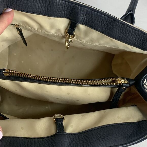 Kate Spade black/white striped canvas leather satchel bag - Picture 6 of 9